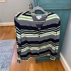 Alfred Dunner Navy and Green Striped Top